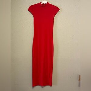 Zara Red Midi Dress Cap Sleeve High Neck Bodycon